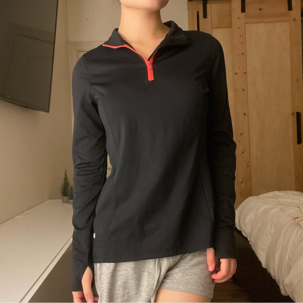Bally Total Fitness Black Long Sleeve Athletic Quarter-Zip Jacket